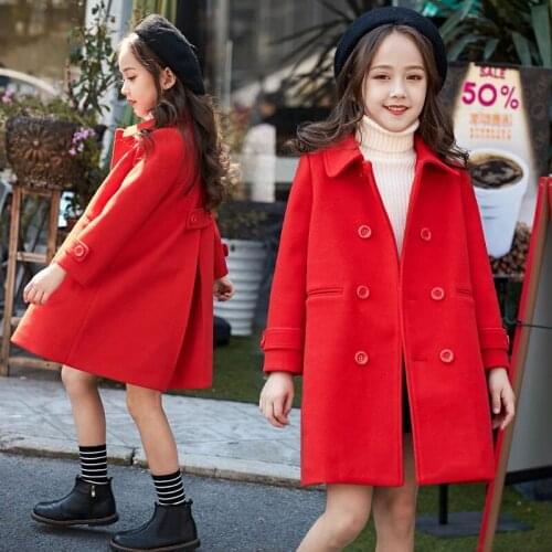 Woolen Girls Babys Kids Coat Jacket 2021 Classic Warm Thicken Winter Autumn Cotton Pocket Buttons Outerwear Childrens Cloth