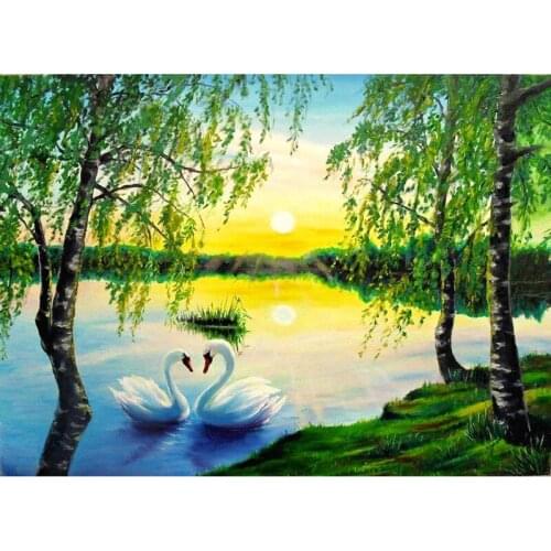 DIY 5D full square Diamond embroidery Swan Lake diamond painting 3D Round crystal Cross Stitch kits Rhinestone mosaic decoration
