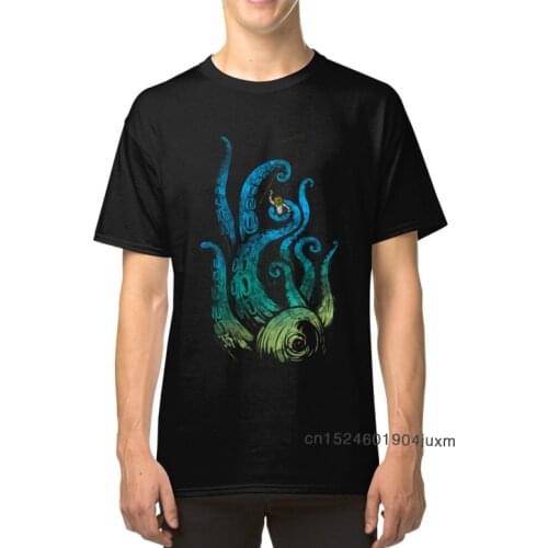 Undersea Attack Tshirt 100% Cotton T Shirt Men Octopus Cthulhu Tees Wholesale Summer/Autumn Ocean Monster T-Shirts Simple Style