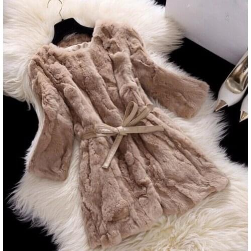Hot sale real rabbit fur coat medium-long slim o-neck rex rabbit fur coat jackets for women winter
