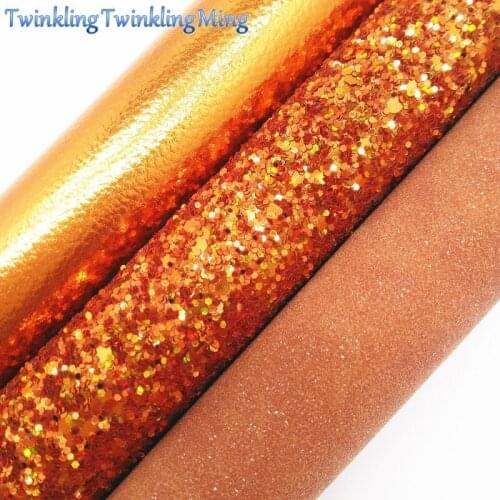ORANGE Chunky Glitter Canvas Sheet, 8"x11" Glitter Sheets, Suede Faux Leather Sheet, Hair Bow & Earring Fabric XM037