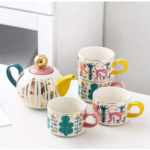 Ceramic Teapot Cups Set Household Two Person Couples Coffee Tea Set Luxury Gold Plating Under Glaze Mugs