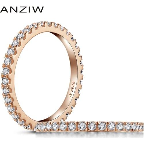 ANZIW Eternity Rings 1.4mm Wedding Band 925 Sterling Silver Sona Simulated Diamond Engagement Jewelry for Women Bridal squillare