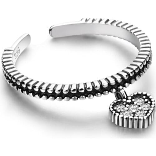 Vintage style womens silver ring 925 sterling silver ring original silver jewelry heart pendant open ring fine accessory gift