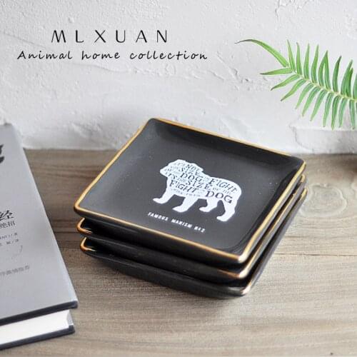 Square Plates Words Dog Printing Gold Inlay Edge Creative Dishes Snack Tray Jewelry Plate pack of 2
