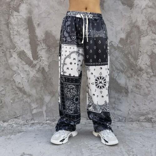 Patchwork Bandana Paisley Pattern Pants Streetwear Mens Casual Jogger Elastic Waist Sweat Pants 2021 Trousers