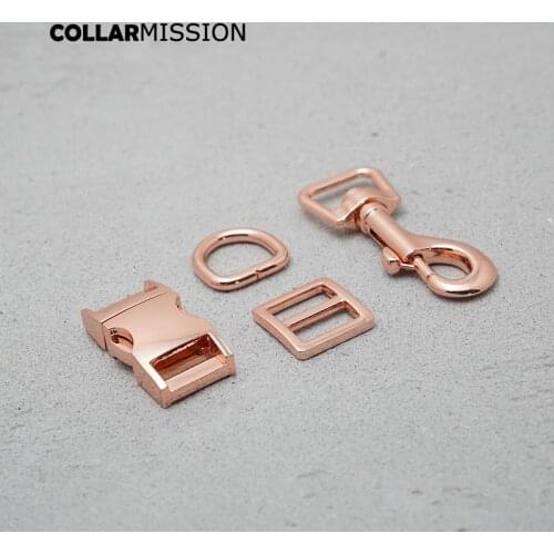 Metal buckle+Tri-Glid+D ring+metal dog clasp/set) Retailing 15mm rose gold for DIY dog collar high quality DIY accessories