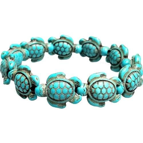 Natural Turquoise Turtle Elastic Bracelet Carved Charm Jadeite Jewelry Fashion Amulet Women Lucks Gifts
