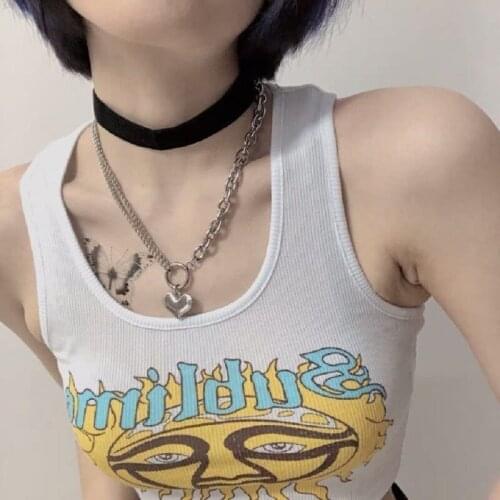 Heart Necklace Trendy Girl Necklace Chain Choker Women Silver Color Stainless Steel Necklaces Jewelry Cute Collares