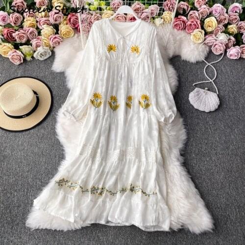 Dress for Women Bohemian Flower Embroidery Square Neck Sexy Dress Korean Clothing Women Y2k Vestido De Mujer High Quality 2021