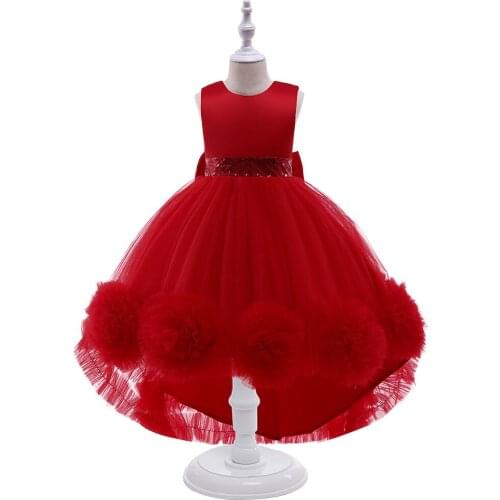 Sleeveless Red Flower Pageant Dresses For Wedding Kids Ball Gowns Tulle Flowers First Communion Dresses For Girls