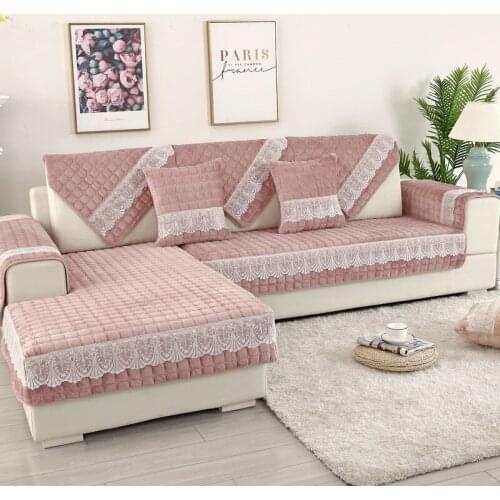 Thick Flannel Quilted Sofa Towel Warm Plush Lace Sofa Covers Solid Anti-slip Bay window cushion for Living room Couch Cover 1PCS