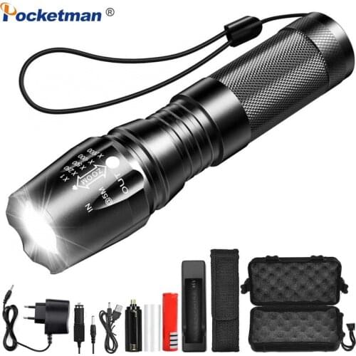 12000LM LED T6/L2/V6 Flashlight 5 Modes AdjustableTorch Rechargeable with 18650 Battery for Camping Fishing Hiking Hunting