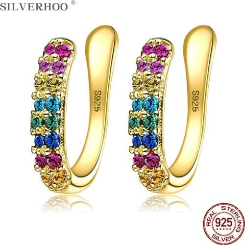 SILVERHOO S925 Sterling Silver Earring Single Clip Multicolor Cubic Zirconia Earrings For Women Fine Jewelry Gifts Best Sell