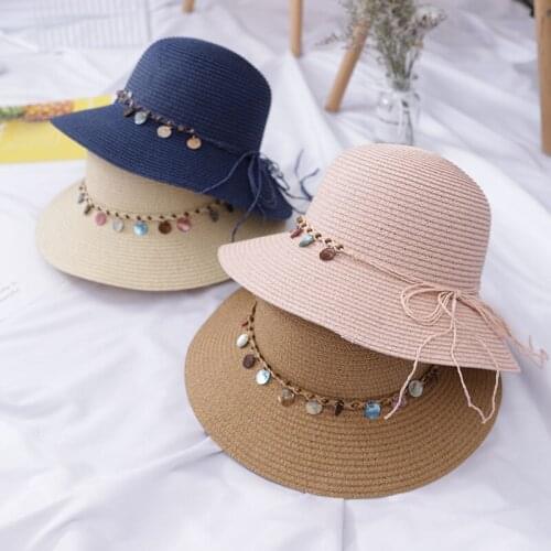 New Korean Bow Girls Summer Cap Black Ribbon Decorate Wavy Straw Hat For Children Girls Panama Hat Kids Sun Cap Baby Beach Hats