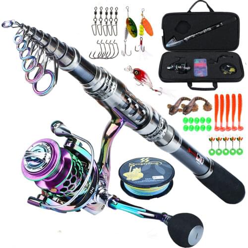 Sougayilang Telescopic Fishing Rod Spinning Reel and Fishing Line Lures Fishing Carrier Bag Set for Travel Saltwater Freshwater