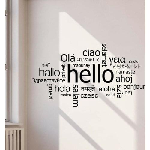 Hello In Different Languages Wall Decal Office Welcome Vinyl Wall Sticker Decor Living Room Classroom Decoration Art Mural W236