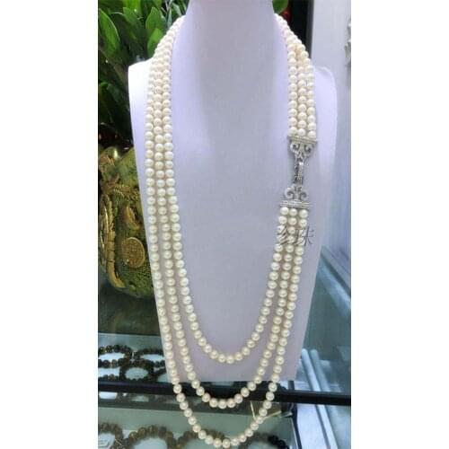 Fresh water pearl near circle 7-8mm strong light triple layer Necklace sweater chain 20--25inch