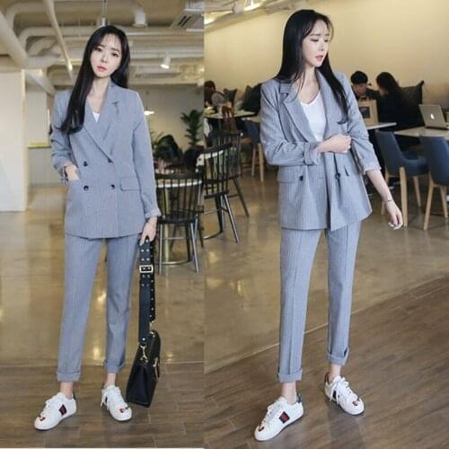 Womens suit jacket pants suit womens suit 2019 official uniform design business striped pants suit maximum size 3XL work