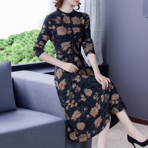 2021 Spring 4XL Plus Size Print Sequins Maxi Dresses Winter Vintage Floral Long Sleeve Dress Elegant Women Bodycon Party Vestido