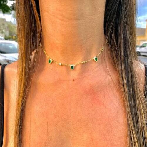 HiGh quality Green white cubic zirconia Silver color faShion women necklace Water drop link chain Statement CZ Collar for women