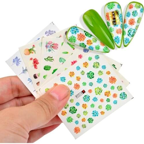 1 Sheet Green Cactus Designs Nail Art Stickers Sliders Simple Style Watermark Tattoos Nail Wraps Water Transfer Decals