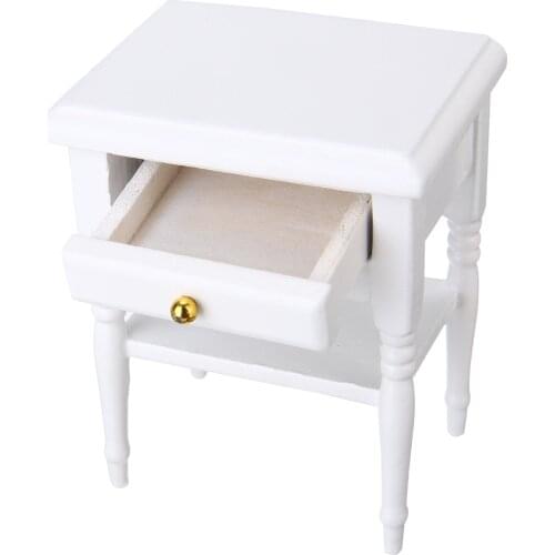 1pcs White Bedside Cupboard Mini Furniture Modern Night Table 1:12 Scale Wooden Miniature Accessories for Dollhouse