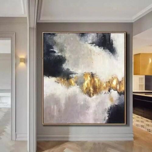 100% Simpl Square Abstract Thick Handmade Oil Canvas Gold Paintings Wall Pictures Art Artwork For Dining Room Decoration