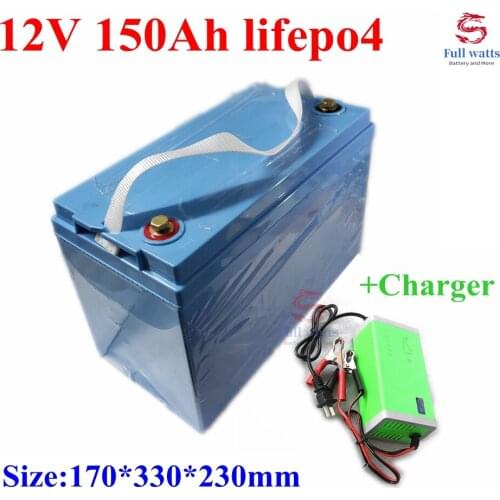 12V 150AH Lifepo4 lithium batterie waterproof With BMS for 1800W vehicle Golf Carts RV EV Solar Storage boats + 10A charger