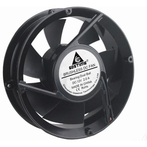 2 Pieces Gdstime Two Balls DC 12V 17cm Metal Machine Case 17251 172mm x 51mm Motor Cooler Cooling Fan 170mm x 50mm Circle