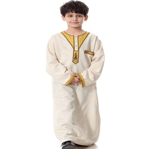 2020 Fashion Child Abaya Islamic Thobe Long Sleeve Saudi Style Robe slamic Arab Kaftan Muslim Clothing For Kids Arab Clothing