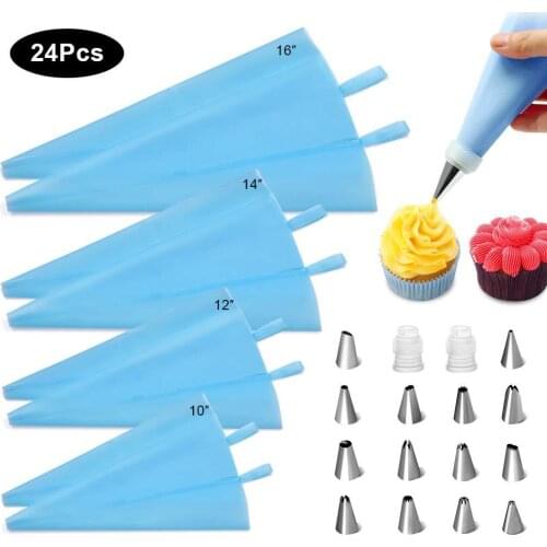 24PCS Silicone Pastry Bag Cream Nozzle Set Stainless Steel Cake Decorating Tool Confectionery Kitchen Bakery Accessories