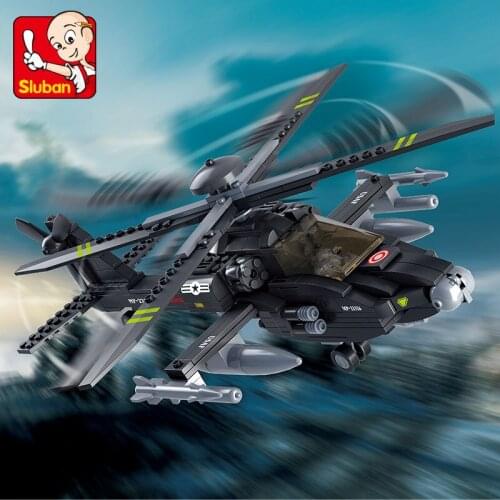 293Pcs Airplane Black AH-64 Utility Helicopter Military ARMY Building Blocks Sets Kids Creator Educational Toys for Children