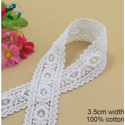 3.5cm Wide 100% Cotton embroid lace sewing ribbon guipure trim wedding decoration DIY dolls colthes Accessories lace ribbon#4201