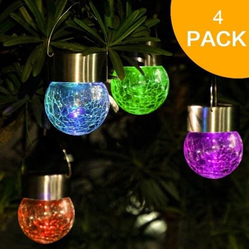 4 PCS Hanging Solar Light Cracked Glass Ball Hanging Light Waterproof Outdoor Solar Garden Light For Yard Patio Lawn Xmas Decor