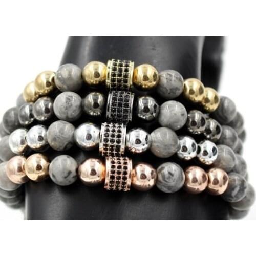 8mm hrh2 gold silver Copper cz zircon cubic zirconia elastic adjusted stone marble Buddha Yoga men women Bracelet Bangles