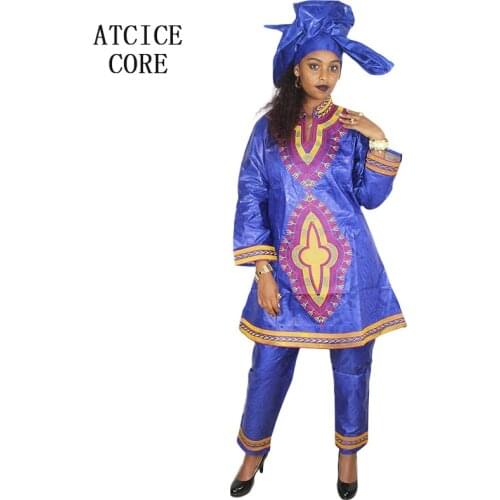 Free shipping new african bazin embroidery design dresses top with pants african clothes DP175