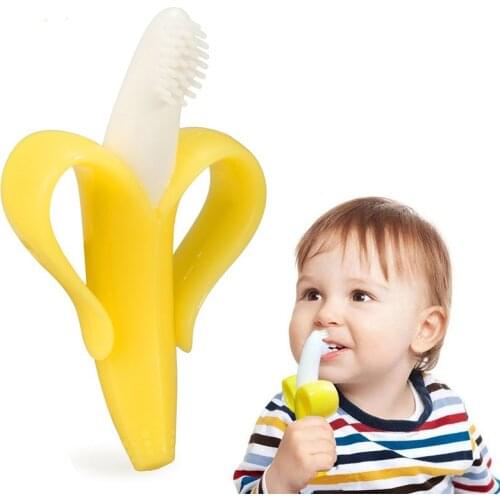 Infant Baby Teether Toys Safe BPA Free Banana Teething Ring Baby Food Newborns Dental Toothbrush Silicone Teethers For Babies