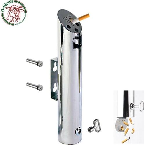 OSKYER 2L Outdoor Large Ashtray Cylinder Wall Mounted Ashtray Stainless Steel Cigarette Ash Bin 18-8 Cigarette Ash Bin Lockable