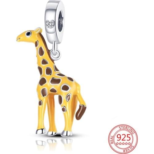 New 925 Sterling Silver Yellow Cute Spotted Giraffe Charm Beads Fashion Jewelry DIY Fit Original Pandora Bracelet for Women Gift