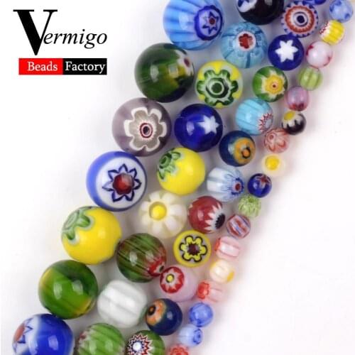 Natural Mineral Beads Multicolor Lampwork Beads For Jewelry Making 4 6 8 10mm Round Stone Diy Bracelet Accessories 15" Wholesale