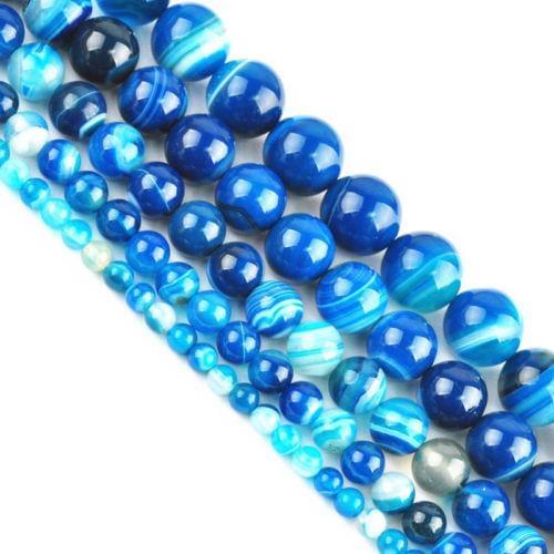 Blue Striped Natural Agate Gemstone Loose Spacer Beads Jewelry Making Round Wholesale DIY For Necklace Bracelet