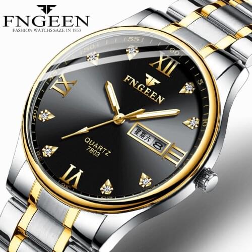 Reloj Hombre 2019 Luxury Brand Watch Men Stainless Steel Diamond Mens Quartz Watch Clock Analog Display Date Week Wrist Watches