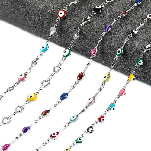 Width 4/6mm Evil Eye Stainless Steel Enamel Beads Necklace Colorful Chain With Ward off Evil Spirits Jewelry