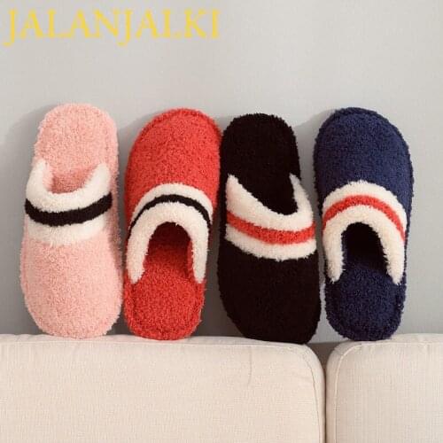 JALANJALKI Women Home Slippers Femal Warm Cotton Winter Indoor Flat Shoes Unisex Men PVC Non-slip Bedroom Sandal Pantuflas Mujer