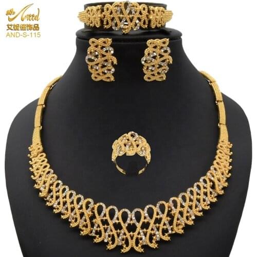Dubai Necklace Set Nigerian Gold Jewelry Bridal Colorful Earrings For Women African Wedding High Quality Fashion Bracelet 4pcs