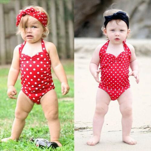 Newborn Baby Girl Polka Dot Swimsuit 2019 New Arrival Cute Fashion Toddler Swimwear Swimming Halter Lovely Bikini