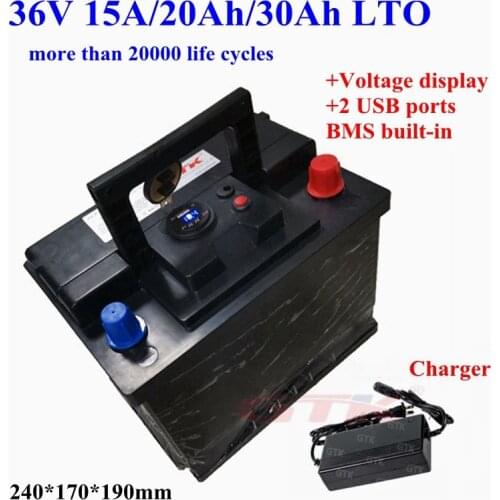 20000 Cycles LTO 36V 15Ah 25Ah 30Ah Lithium titanate for 1500W 750W bike scooter bicycle backup power Photovoltaic +5A charger