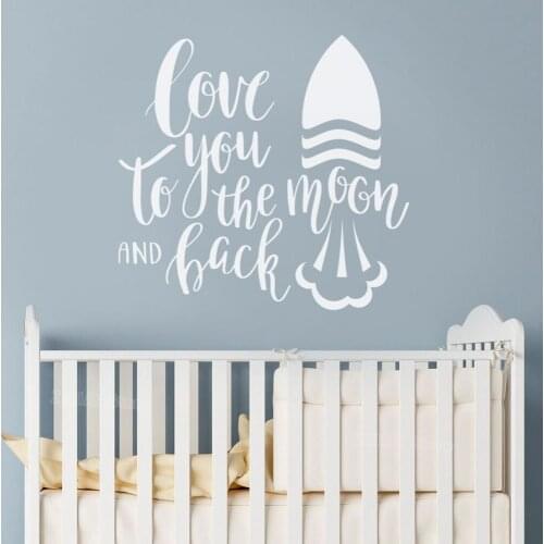 Moon & Back Quote Love Rocket Wall Sticker Baby Nursery Idea Decal Decor Removable vinilos paredes Wall Decals Art Mural Z273