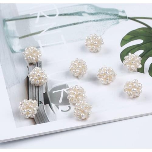 Small Size Freshwater Pearl Flower Ball Earrings Materials Handmade Cute Accessories